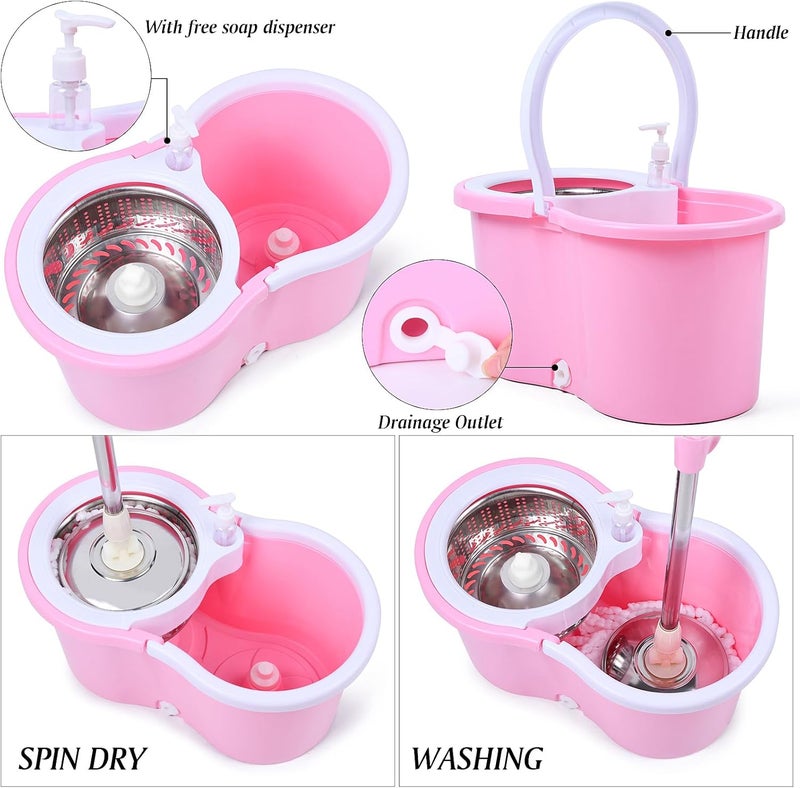 Eleckey Cute Pink Mop and Bucket Set with 3 Extra Refills (Pink) - Image 3